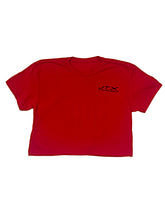 Load image into Gallery viewer, **NEW** JTX RED cropped T-shirt **Black TX flag Logo**
