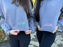 Load image into Gallery viewer, **NEW** Ladies Storm Gray Cropped Hoodie - Pink or Teal Logo
