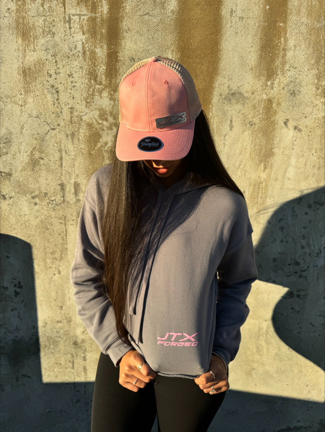 **BUNDLE** Ladies Storm Gray Cropped Hoodie and a Ponytail Cap - Pink or Teal